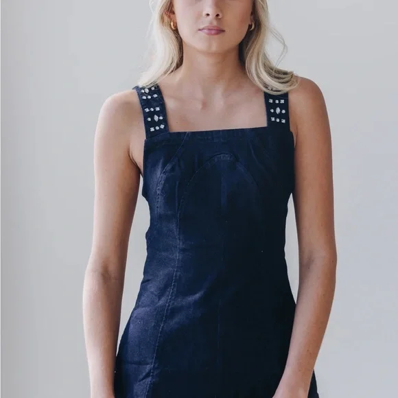 Free People Black Studded Open Back Tank Top - Picture 2 of 7